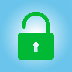 Unlock icon. Flat design style. Access to the user.