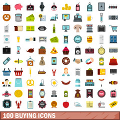 Fototapeta premium 100 buying icons set, flat style