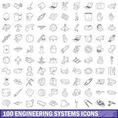 100 engineering systems icons set, outline style