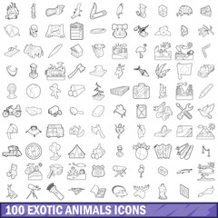 100 exotic animals icons set, outline style