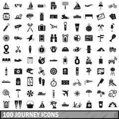 100 journey icons set, simple style 