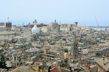 Fototapeta na wymiar Panoramic view of Genoa city Spianata Castelletto Belvedere Montaldo, Genoa, Italy 