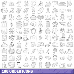 100 order icons set, outline style