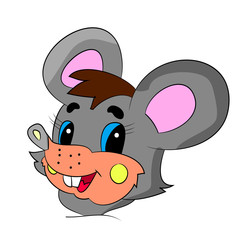 Head of a merry gray mouse cartoon on a white background.Vector