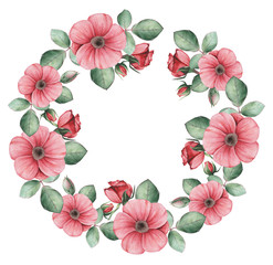 Hand painted watercolor charming combination of Flowers and Leaves, isolated on white background, Perfect for wedding,frame,quotes,pattern,greeting card,logo,invitations,lettering etc