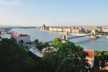 Fototapeta na wymiar Budapest, Hungary, Europe - Chain bridge, river Danube and city panoramic view