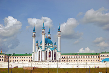 beautiful city mosque on a background of clouds