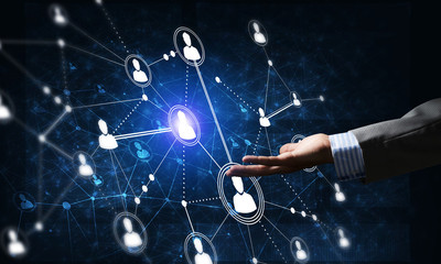 Presenting modern wireless technologies as means of communucation and networking on dark background