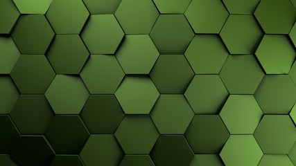 Fototapeta na wymiar green displaces hexagons background.3d illustration render.