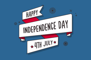 Happy independence day ribbon banner in retro style. 4th of July vector design