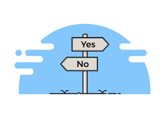 Sign Post pointing towards 2 opposite directions - yes and no. Vector illustration