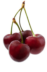 Ripe cherries isolated on white background.