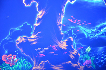 Painting painted with fluorescent paint in the Sochi aquapark