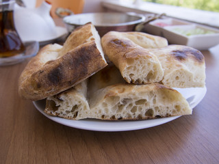 Sliced ​​oven bread on plate