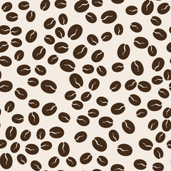 Coffee seamless pattern of dark grain on brown background.