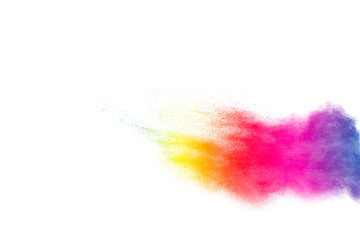 powder explosion.Powder explosion. Closeup of  blue dust particle explosion isolated on  background