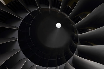 The fan blades of turbofan engines.