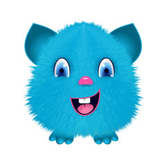 Fluffy toy monster sticker. Fur toy with smile.