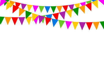 Fototapeta premium Holiday Background with Colorful Party Flags on White Background. Vector Illustration. Flat Design.
