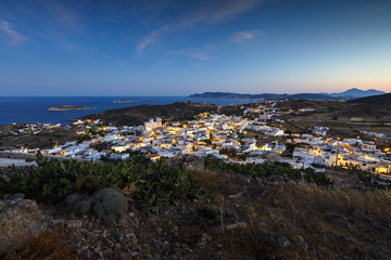 Chora village on Kimolos and Milos island in the distance.

