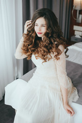 Beautiful bride with fashion wedding hairstyle In a hotel