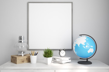 Kids room or home office white table poster