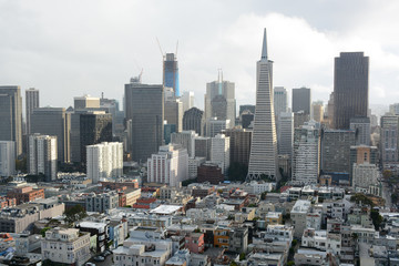 View of downtown buildings and streets from above, San Francisco, California