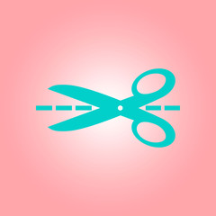 Scissors with-cut lines icon. Badge place of cutting.