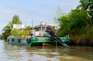 Obraz premium Cargo ship, barge loading