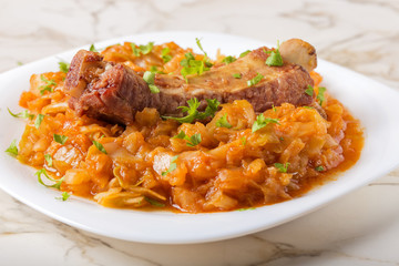 Cabbage cooked with Smoked Pork Ribs and green parsley