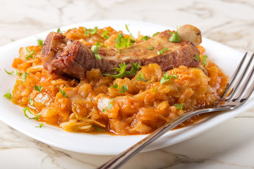 Cabbage cooked with Smoked Pork Ribs and green parsley