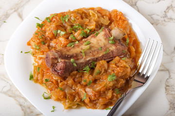 Cabbage cooked with Smoked Pork Ribs and green parsley