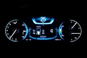 Modern light car mileage on black Fuel economy 25 mph