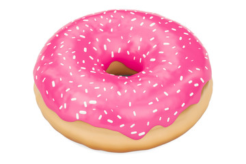 pink donut with decorative sprinkles, 3D rendering