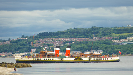 The only sea-going steam-powered paddle boat, the Waverley, filmed from Dunoon in the Firth of Clyde