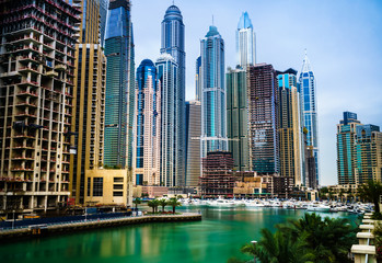Obraz na płótnie Canvas Panoramic view on luxury Dubai Marina,Dubai,United Arab Emirates at cloudy day