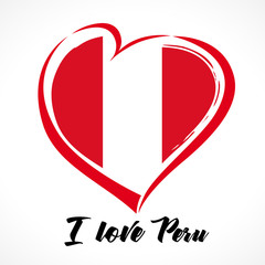 Love Peru flag emblem. Flag in the shape of heart in grungy style. Independence Day Peru