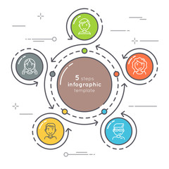 Flat style 5 steps circle infographic template. 