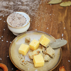 Authentic cheese on the table