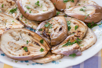 Plate of grilled eggplant