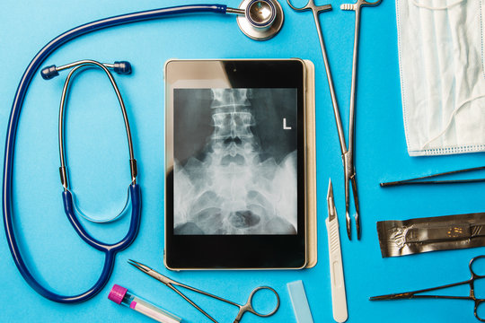 Surgical tool on blue table