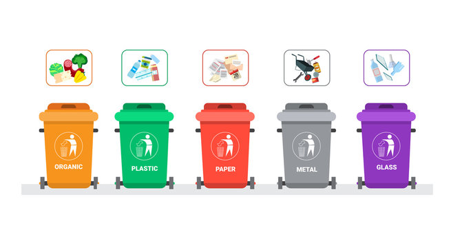 Rubbish Container For Sorting Waste Icon Set Recycle Garbage Concept Logo Collection Vector Illustration