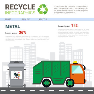 Recycle Infographic Banner Waste Truck Transportation Sorting Garbage Concept Vector Illustration