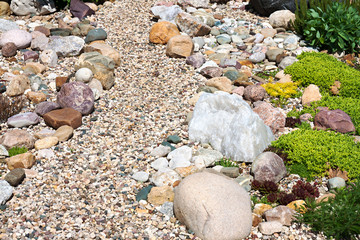 garden with design from garden plants and stones