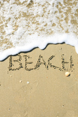 Letter drawn on the sand beach