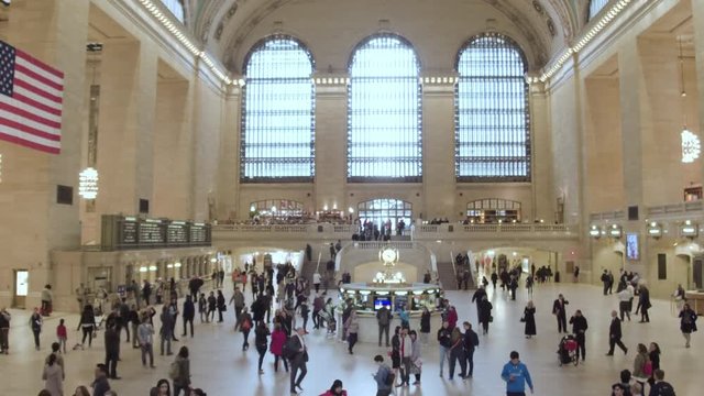 Timelapse of Grand Central main hall . The passengers rush to the train.