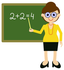 Teacher near blackboard. Vector clip art.