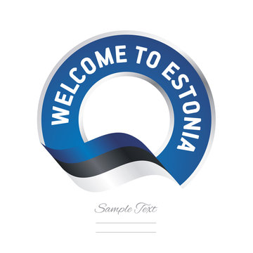 Welcome to Estonia flag blue label logo icon