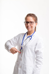 Fototapeta premium Smiling happy young woman doctor