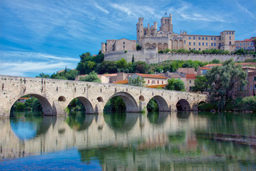 The Old Bridge at Beziers and the Saint Nazaire Cathedral